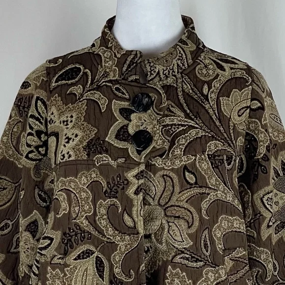 Vintage Brown Cream Tan Brocade Floral Jacket Size S - Picture 3 of 11
